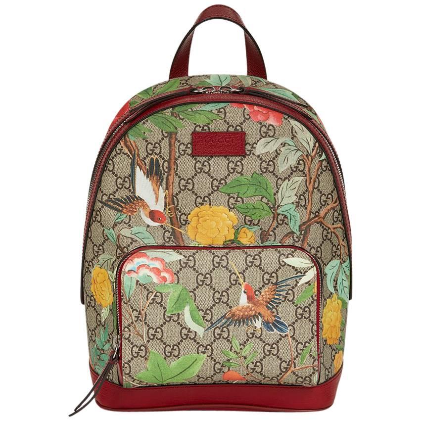 2017 Gucci Tian GG Supreme Canvas & Red Calfskin Leather Backpack