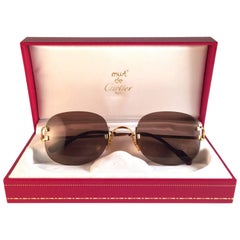 New Cartier Serrano Rimless Gold 55mm Brown Lens France Sunglasses