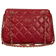 1990s Chanel Red Quilted Lambskin Leather Vintage Timeless Frame Bag