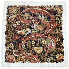 Ferragamo Bird Themed Silk Twill Scarf. Rich Autumn/Winter Palette. 1980's.