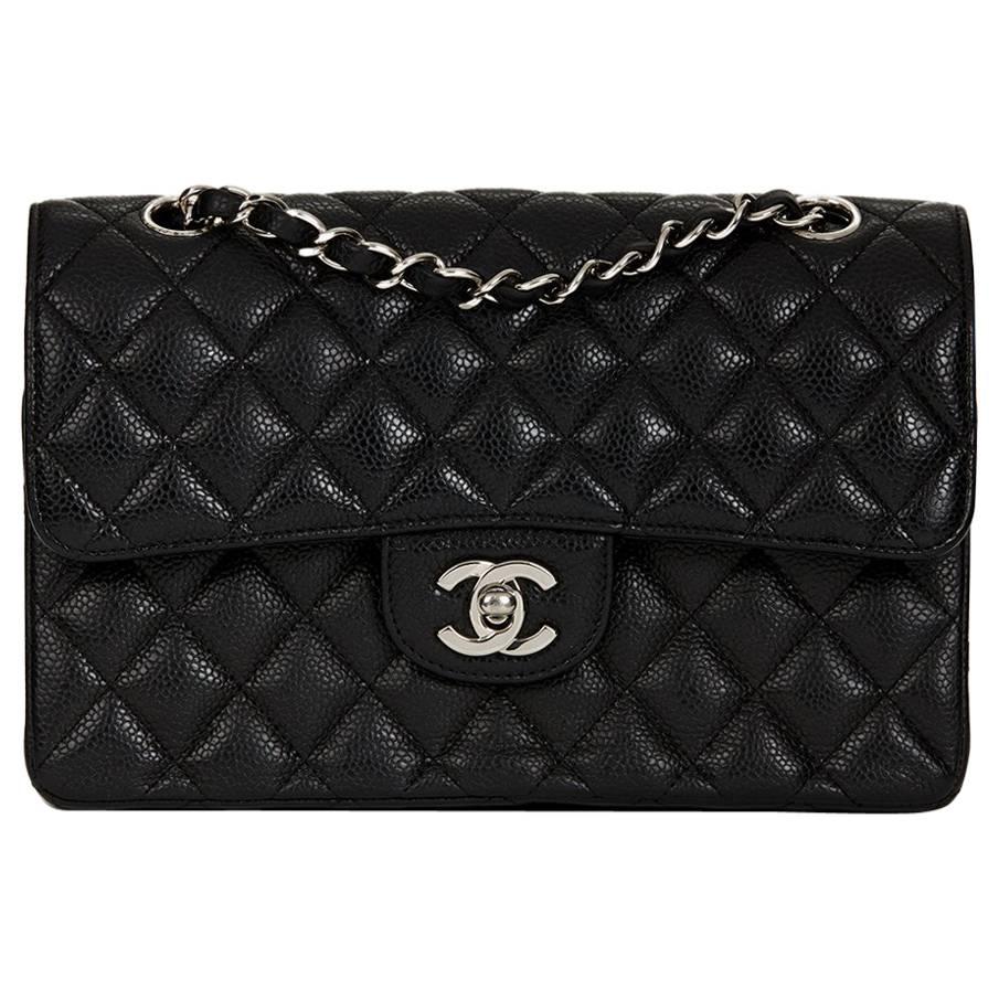 2008 Chanel Black Quilted Caviar Leather Small Classic Double Flap at  1stDibs
