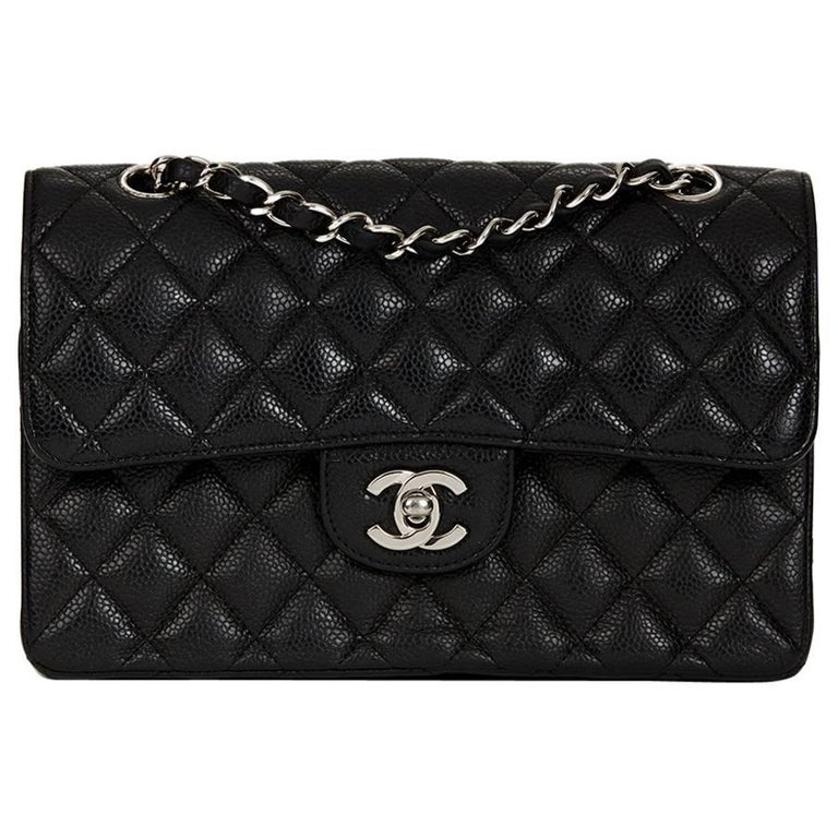 2008 Chanel Black Quilted Caviar Leather Small Classic Double Flap