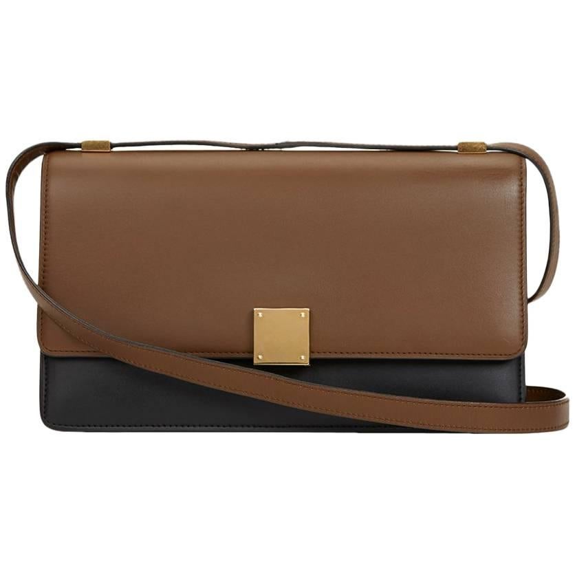 2012 Céline Brown & Black Calfskin Leather Bi-Colour Medium Case Flap Bag