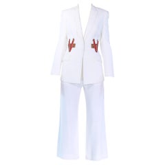 Versace Crystal verzierter weißer Seidenhosenanzug Look #36, S/S 2015 Look #36 