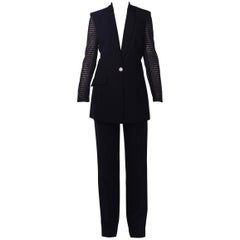 VERSACE BLACK SILK PANT SUIT with PERFORATED SLEEVES