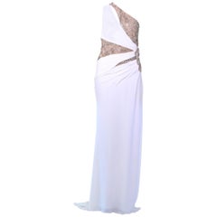 New Versace Crystal Embellished White Silk Gown