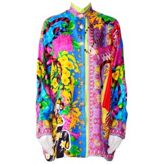 Gianni Versace Couture Atelier Vintage Silk Print Oversized Blouse