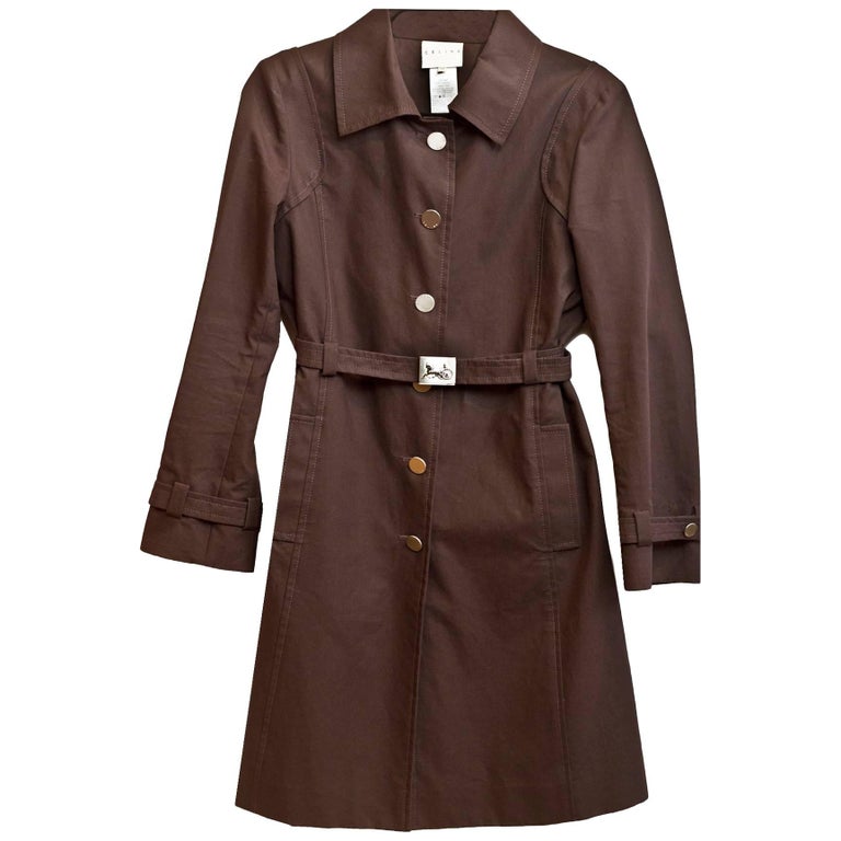 Celine Brown Cotton Blend Trench Coat Sz IT40 For Sale at 1stDibs