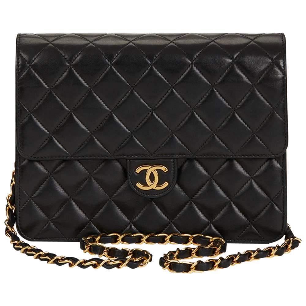1990s Chanel Black Quilted Lambskin Classic Single Flap Bag