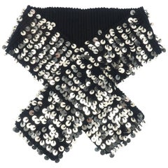 Glam C.2000 Black Wool Neck Scarf With Metal Medallions