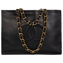 1990 Chanel Cuir d'agneau noir Vintage Timeless Shoulder Tote