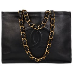 1990s Chanel Black Lambskin Leather Vintage Timeless Shoulder Tote