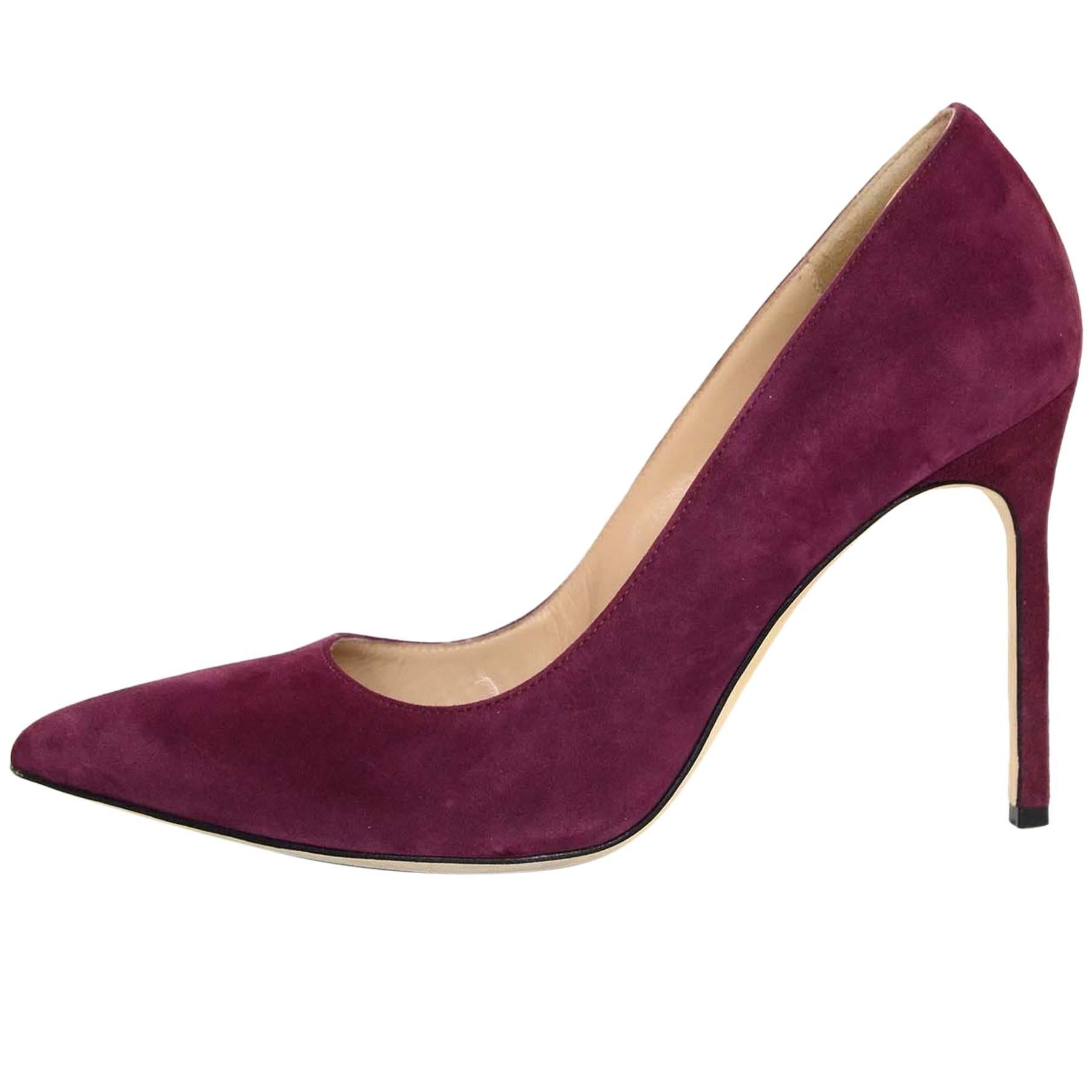 Manolo Blahnik Burgundy Suede BB Pumps Sz 38 with Box and DB