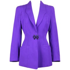 Vintage Thierry Mugler Paris 1980s Vibrant Purple Wool Fitted Jacket Blazer