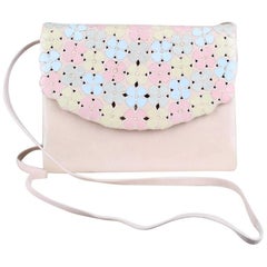 Andrea Pfister Pale Pink Leather Clutch Shoulder Bag With Pastel Blossoms, 1980s