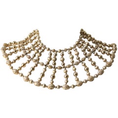 1960s Napier Egyptian-Inspired Gold-Tone and Faux Pearl Wide Beaded Collar