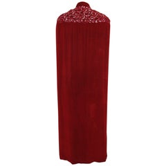 Vintage 1930s Crimson Velvet Couture Cape w Trapunto Stitched and Sequined Shoulders
