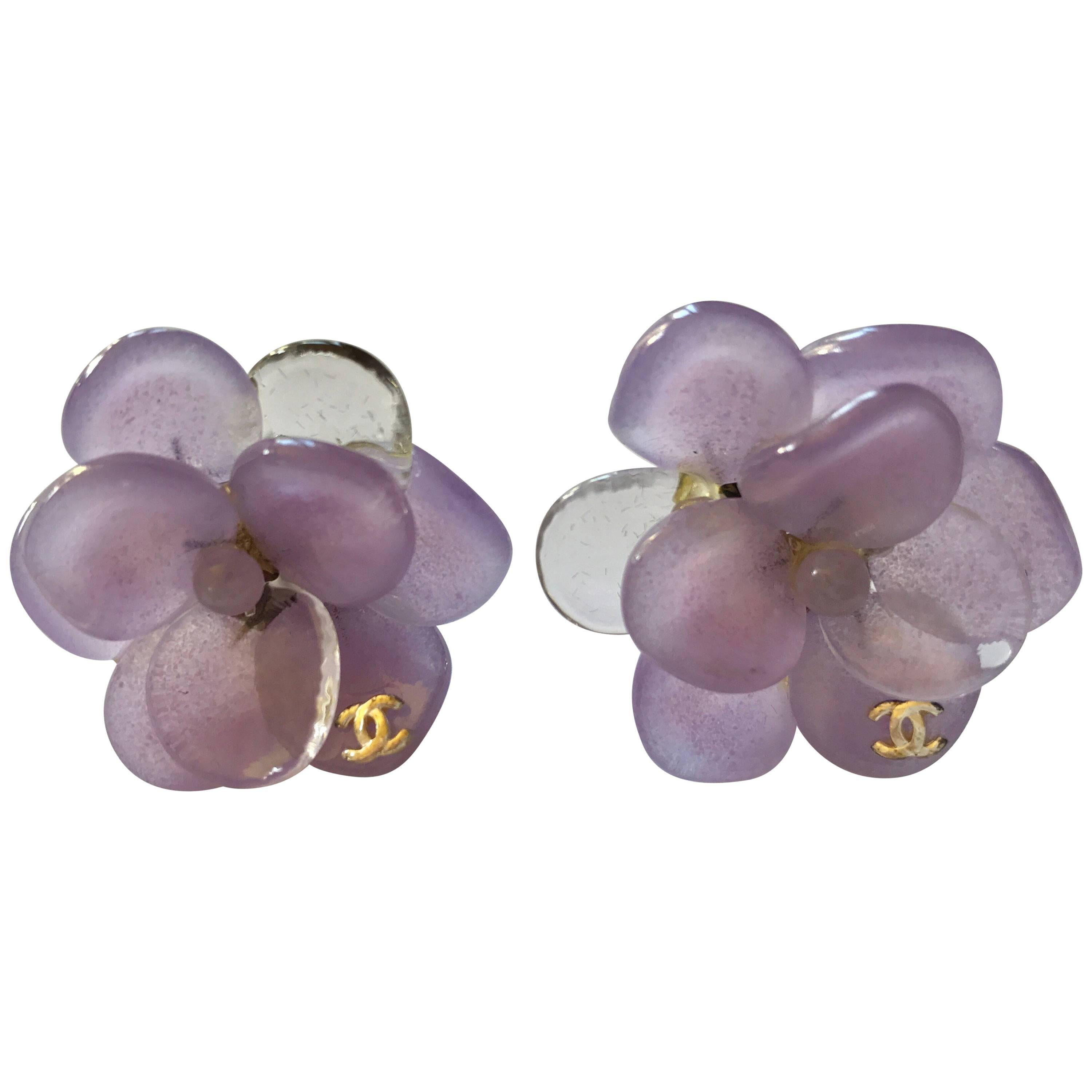 Chanel Purple Camellia GripoixEarrings 