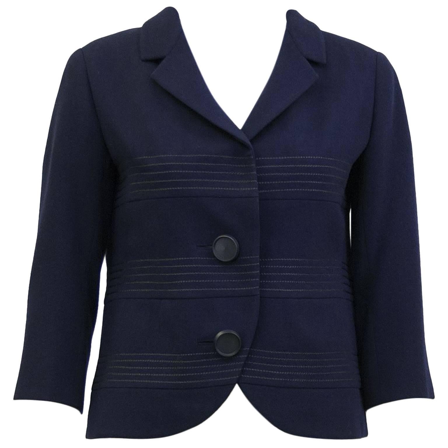 1960s Christian Dior Original Navy Wool Cropped Jacket For Sale