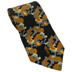 Schiaparelli Blue and Gold Paisley Print Wide Tie, 1960s 