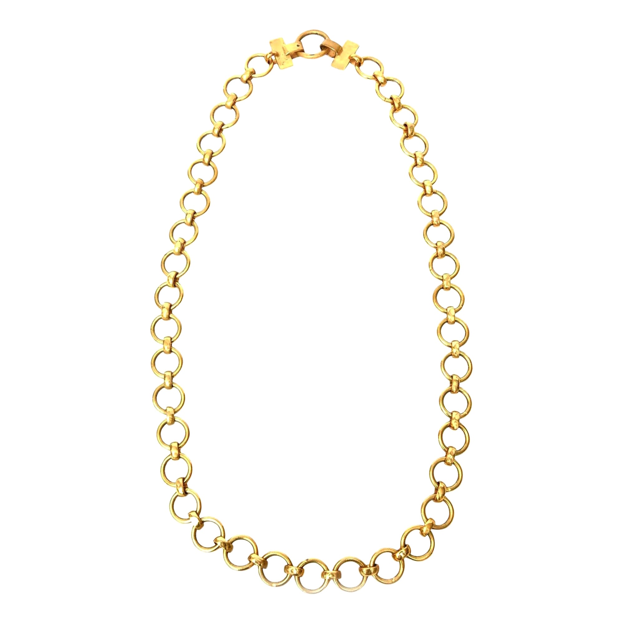 Yves Saint Laurent Vintage Long Brass Link Necklace For Sale