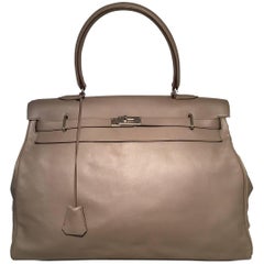 RARE Hermes Grey Chevre 50cm XXL Travel Kelly Bag