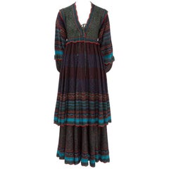 Vintage Metallic Ruffled Knitted Maxi Dress & Shawl 