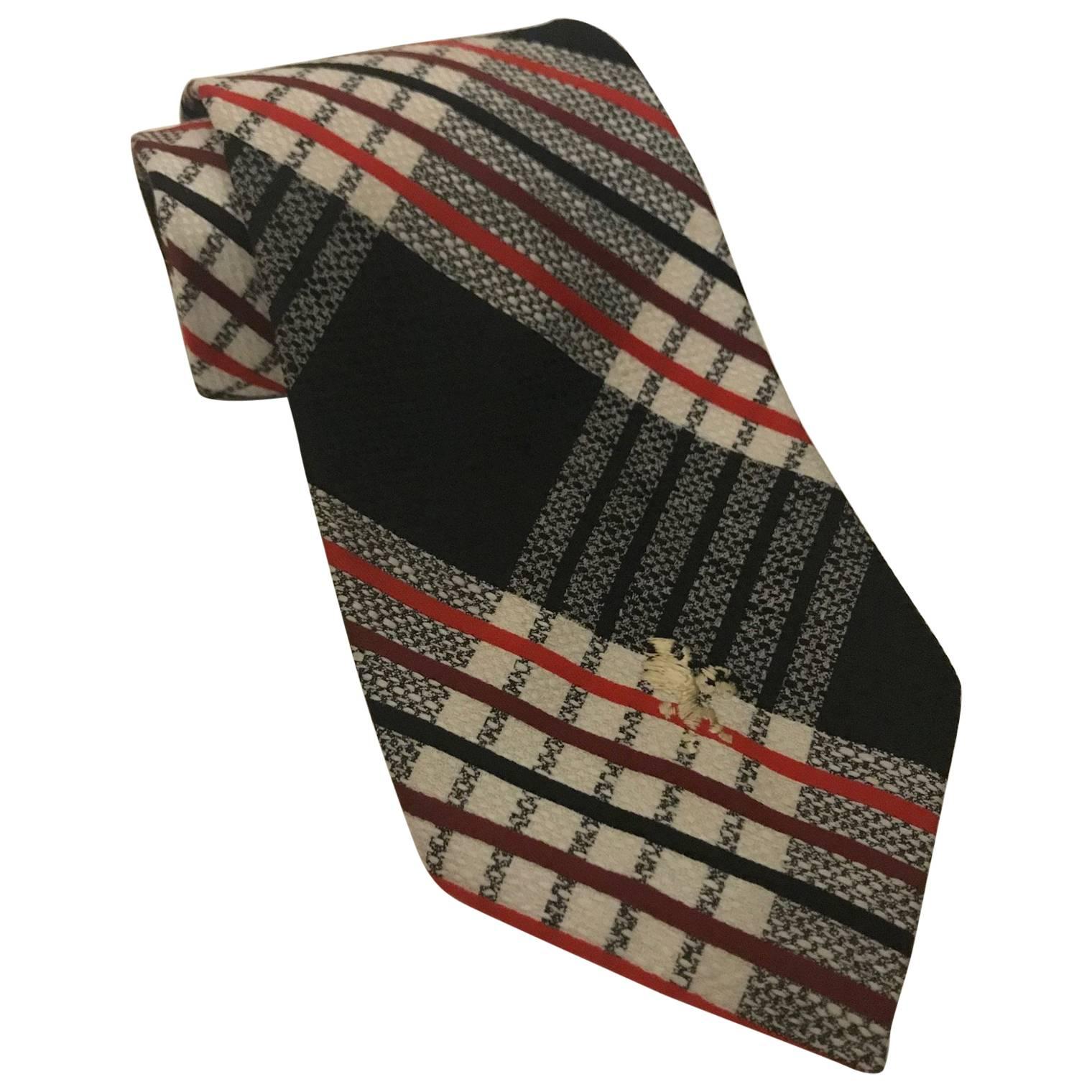 Schiaparelli Red Black and White Checked Wide Tie, 1960s 