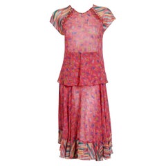 Vintage 1970's Ossie Clark for Radley Pink Celia Birtwell Print Crepe Dress Set
