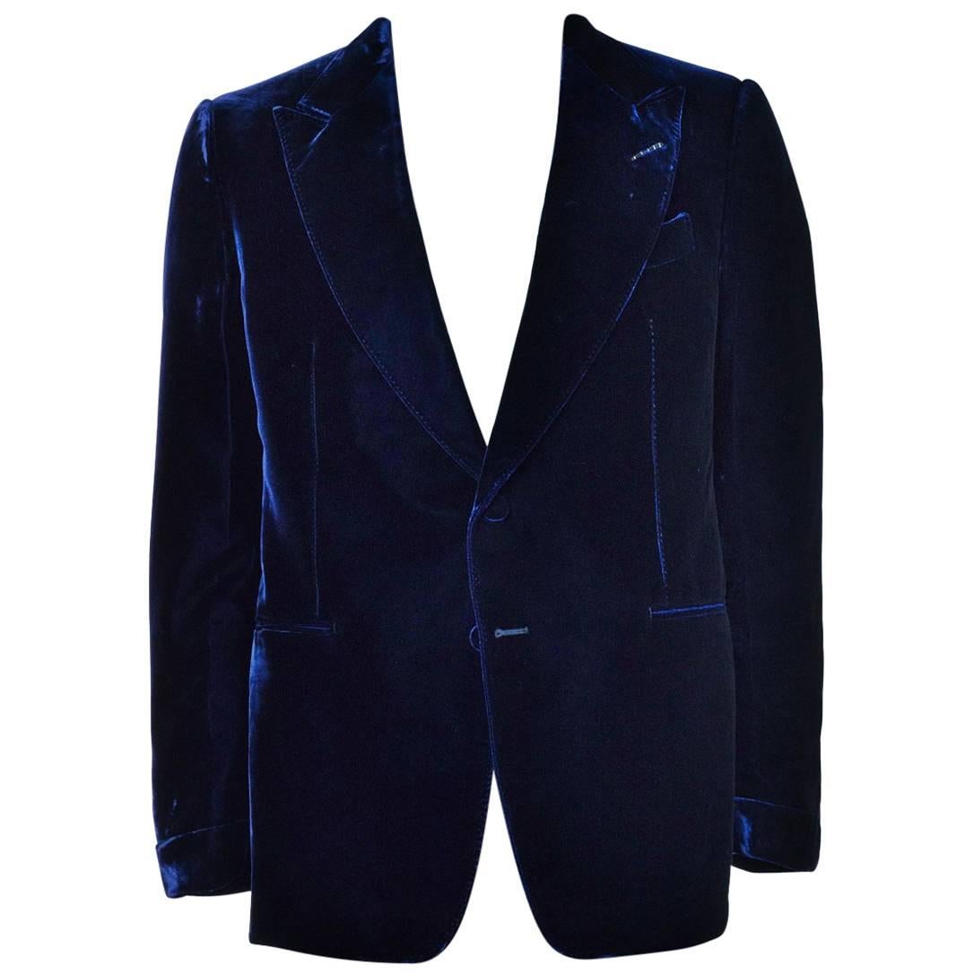 Tom Ford Navy Shelton Slim Fit Velvet Tuxedo Jacket For Sale