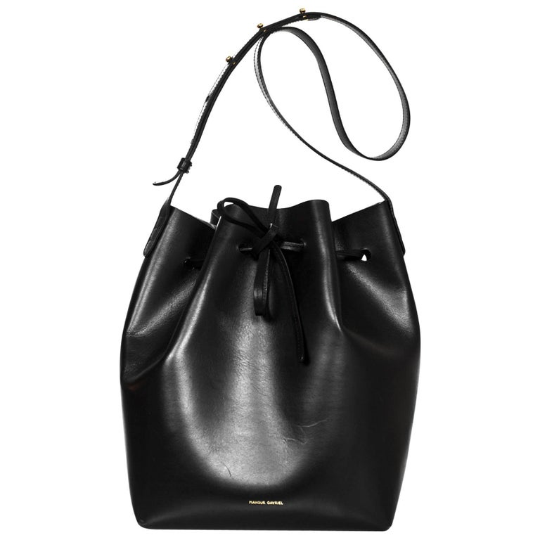 Mansur Gavriel Black Large Leather Bucket Bag with Silver Interior For Sale  at 1stDibs