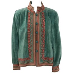 Vintage Yves Saint Laurent Suede Embroidered Jacket & Skirt 