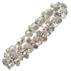 Vintage 1950'S Crystal Clear Rhinestone Link Bracelet By, Weiss