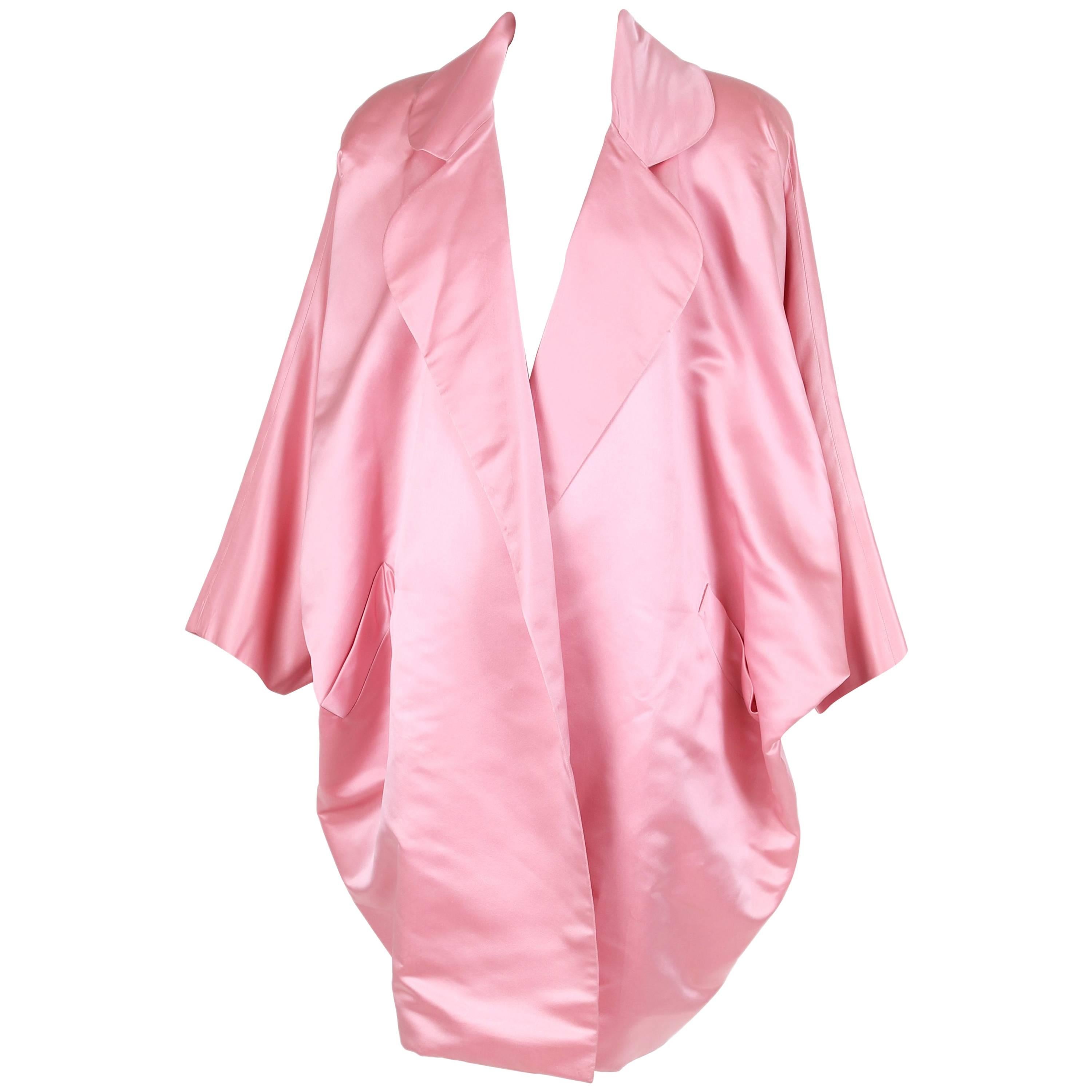 Bill Blass Pink Silk Satin Oversized Cocoon Coat