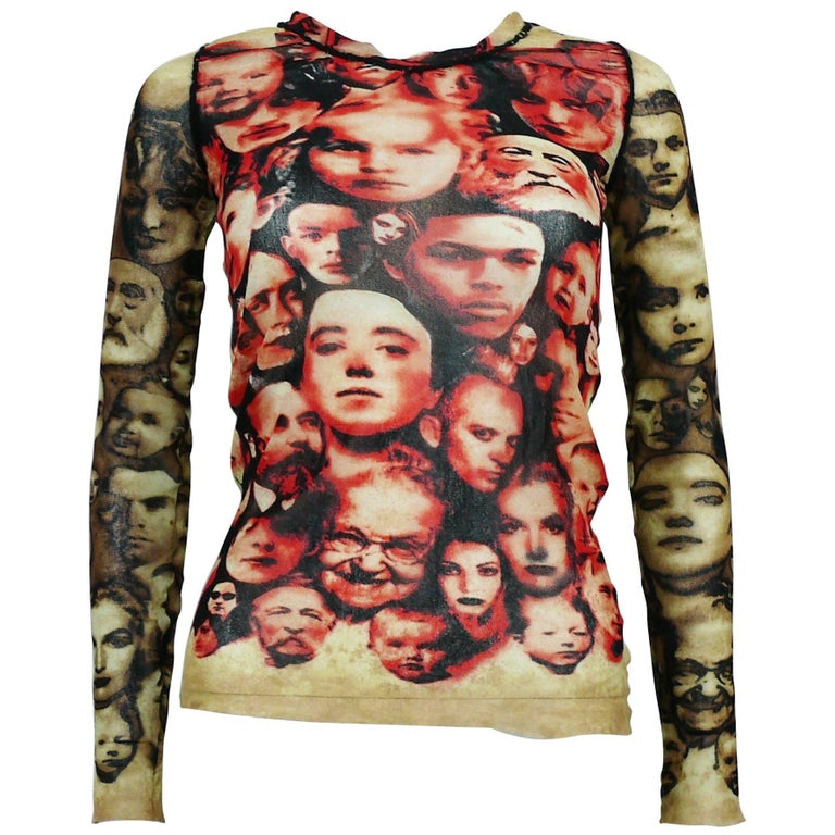 Jean Paul Gaultier Maille Femme Vintage Iconic Faces Print Mesh 