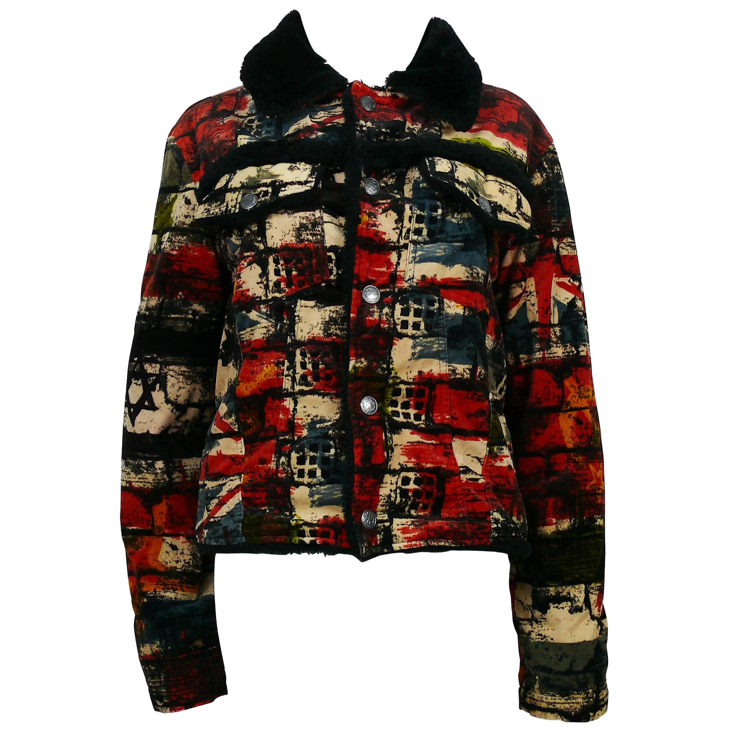 Jean Paul Gaultier Vintage Wall and Flags Print Jacket For Sale at