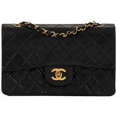 1990s Chanel Black Quilted Lambskin Small Classic Double Flap Bag