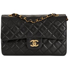 1990s Chanel Black Quilted Lambskin Small Classic Double Flap Bag