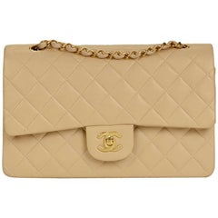 1990's Chanel Beige Quilted Lambskin Leather Medium Classic Double Flap