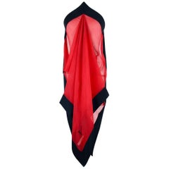 1980s Yves Saint Laurent Bright Red Large Silk Chiffon Scarf With Black Border