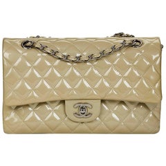 2010's Chanel Pale Olive Quilted Patent Leather Medium Classic Double Flap Bag