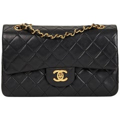 1990's Chanel Black Quilted Lambskin Small Classic Double Flap Bag