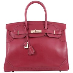 Hermes Rubis Tadelakt with Gold Hardware 35 Birkin Ghillies Handbag