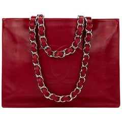 1990s Chanel Red Lambskin Vintage Timeless Shoulder Tote