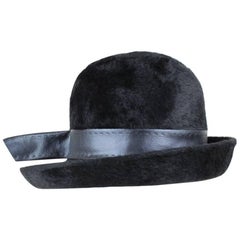 Sharon Originals 1960s Union Made Black Hare Fur Bowler Style Hat