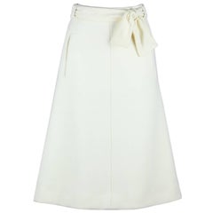 Bogner 1980s Ivory White New Wool A-Line Skirt With Logo Embroidery And Belt