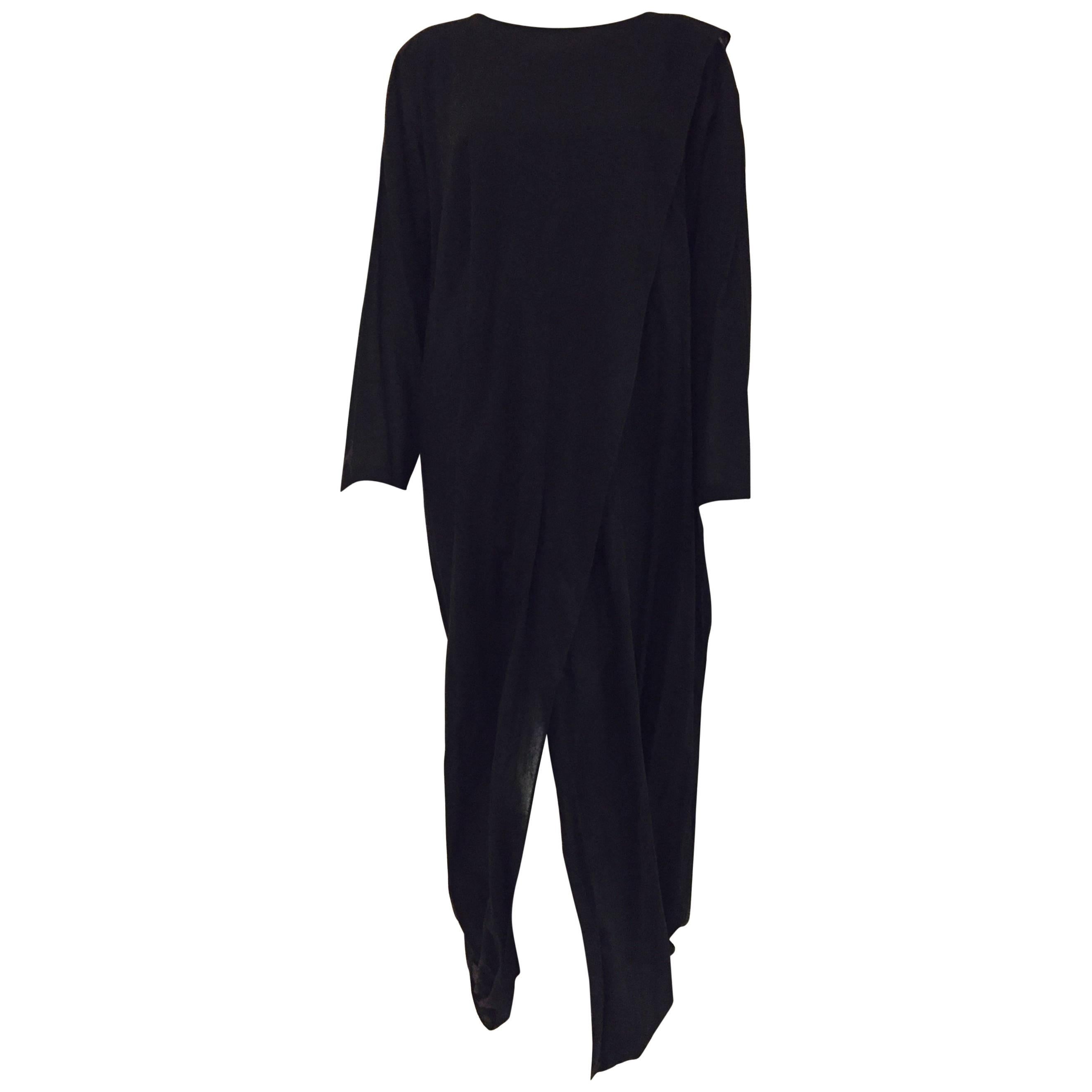 Ingenious Issey Miyake's Long Black Cocoon Dress with Long Sleeves For Sale