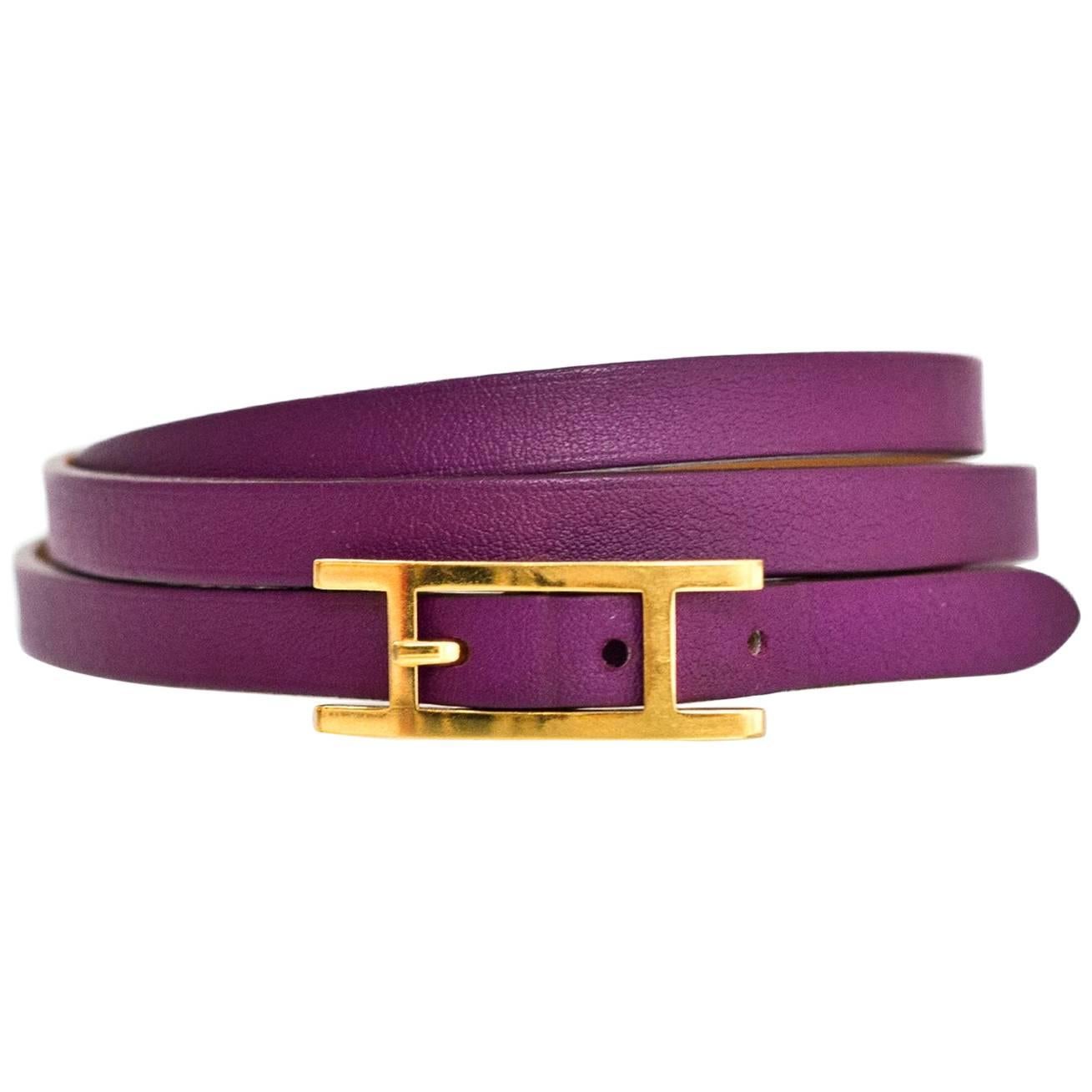 Hermes Anemone Purple Hapi 3 H Wrap Bracelet Sz M