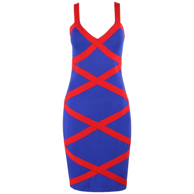 ALEXANDER McQUEEN Resort 2010 Royal Blue and Red Criss Cross Bandage ...