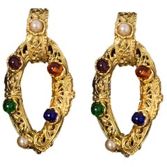Chanel Vintage '80s Goldtone & Gripoix Filigree Clip-On Earrings with Box
